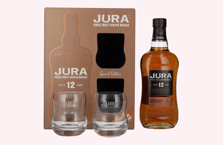 Jura 12 Years Old Single Malt Scotch Whisky 40% Vol. 0,7l in Geschenkbox mit 2 Gläsern