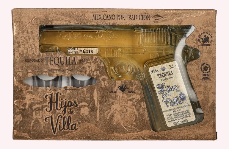 Hijos de Villa Tequila Reposado 38% Vol. 0,2l in Geschenkbox mit 2 Shotgläsern