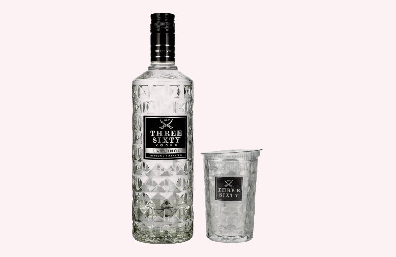 Three Sixty Vodka 37,5% Vol. 0,7l mit Glas