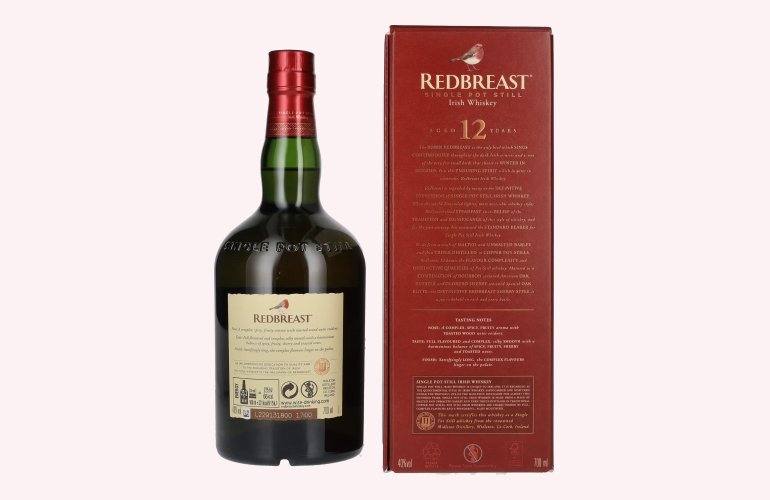 Redbreast 12 Years Old Single Pot Still Irish Whiskey 40% Vol. 0,7l en boîte cadeau