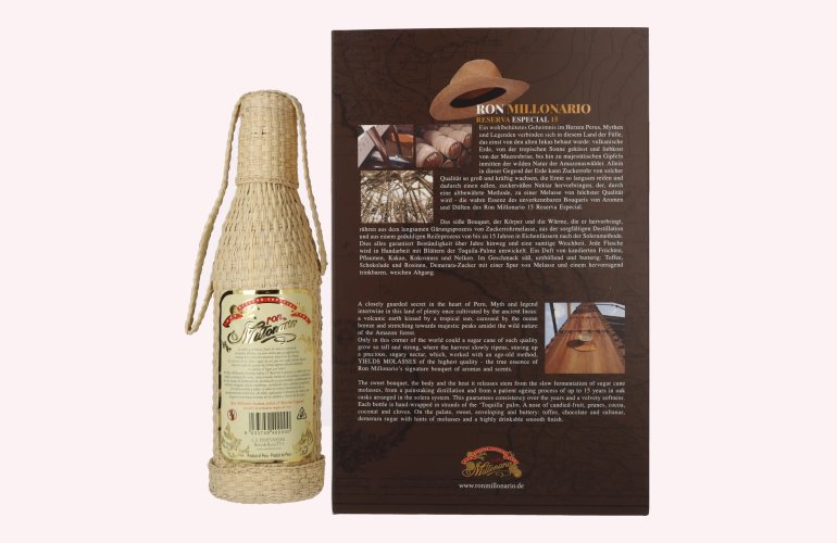 Ron Millonario 15 Solera Reserva Especial 40% Vol. 0,7l in geschenkverpakking met 2 Bril