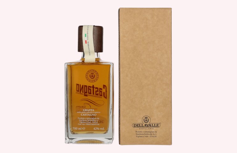 Dellavalle Grappa Affinata in botti di CASTAGNO 42% Vol. 0,7l en boîte cadeau