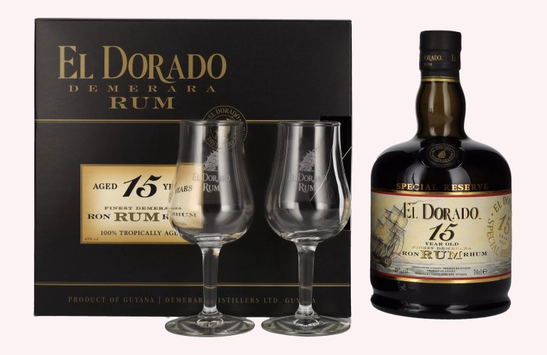 El Dorado 15 Years Old Finest Demerara Rum SPECIAL RESERVE 43% Vol. 0,7l in Geschenkbox mit 2 Gläsern