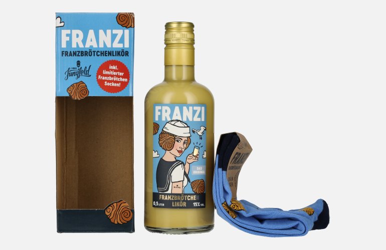 Franzi Franzbrötchen Likör 15% Vol. 0,5l en boîte cadeau avec Socken