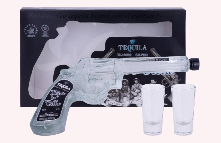 Hijos de Villa Tequila Blanco Silver 40% Vol. 0,2l in Giftbox with 2 Shotgläsern