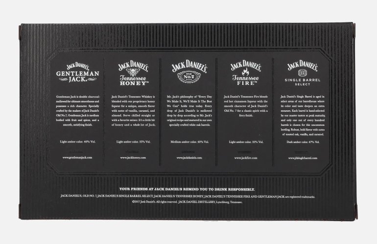 Jack Daniel's FAMILY OF FINE SPIRITS 39% Vol. 5x0,05l en boîte cadeau