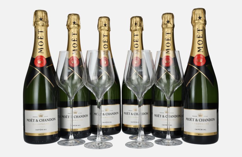 Moët & Chandon Champagne IMPÉRIAL Brut 12,5% Vol. 6x0,75l in Giftbox with 6 glasses