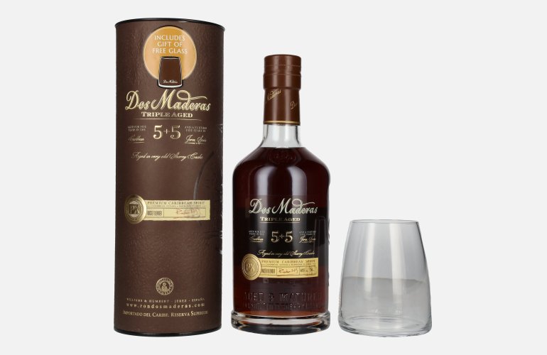 Dos Maderas PX 5+5 Years Old Triple Aged Spirit Drink 40% Vol. 0,7l in Geschenkbox mit Glas