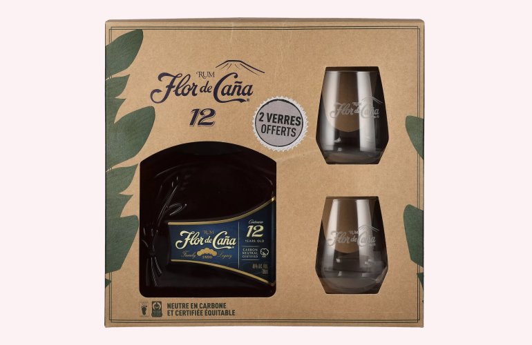 Flor de Caña Centenario 12 Years Old Rum 40% Vol. 0,7l in Giftbox with 2 glasses