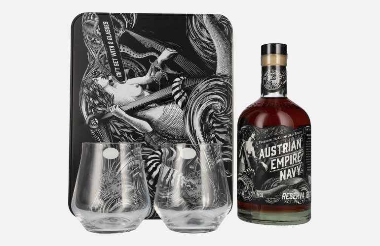 Austrian Empire Navy RESERVA 1863 Spirit Drink 40% Vol. 0,7l in Geschenkbox mit 2 Gläser