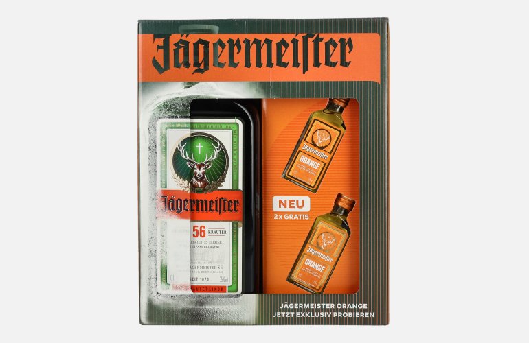 Jägermeister On Pack 34,9% Vol. 0,7l avec 2 Jägermeister Orange 0,02l