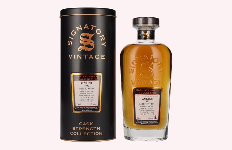 Signatory Vintage CLYNELISH 32 Years Old Cask Strength 1990 45,9% Vol. 0,7l in Tinbox