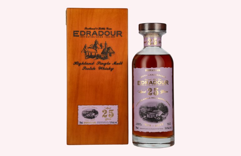 Edradour 25 Years Old 200th Anniversary 1st Fill Bordeaux Cask Highland Single Malt 55,4% Vol. 0,7l in Holzkiste