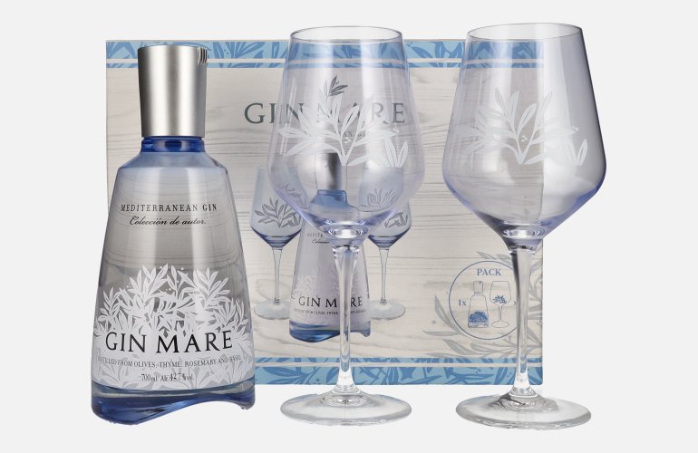 Gin Mare Mediterranean Gin 42,7% Vol. 0,7l in Geschenkbox mit 2 Gläsern