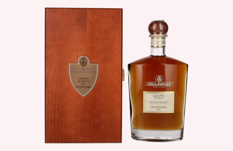 Dellavalle Grappa Demerara In Botti Da Rum 42% Vol. 0,7l in Holzkiste