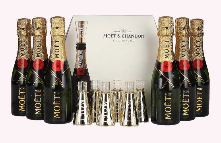 Moët & Chandon Champagne AT HOME PACK 12% Vol. 6x0,2l in Giftbox with Bottle Sippers