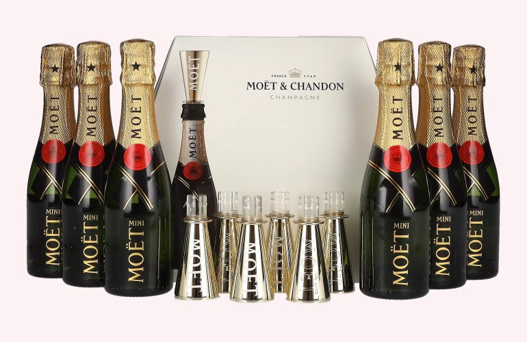 Moët & Chandon Champagne AT HOME PACK 12% Vol. 6x0,2l in Geschenkbox mit Bottle Sippers