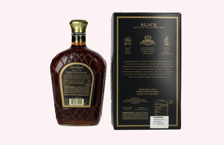 Crown Royal BLACK Blended Canadian Whisky 45% Vol. 1l in geschenkverpakking