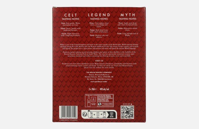 Penderyn MYTH, LEGEND, CELT Single Malt Welsh Whisky 40% Vol. 3x0,2l in Giftbox
