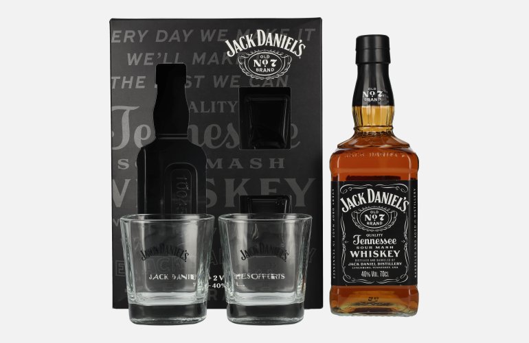Jack Daniel's Tennessee Whiskey 40% Vol. 0,7l in Geschenkbox mit 2 Rocks Gläsern