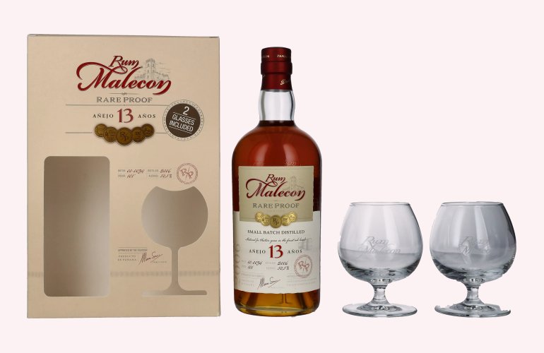 Rum Malecon Añejo 13 Años RARE PROOF 2006 50,5% Vol. 0,7l in Giftbox with 2 glasses