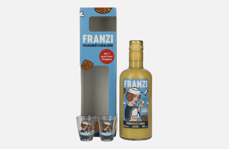 Franzi Franzbrötchen Likör 15% Vol. 0,5l in Giftbox with 2 Shotgläser