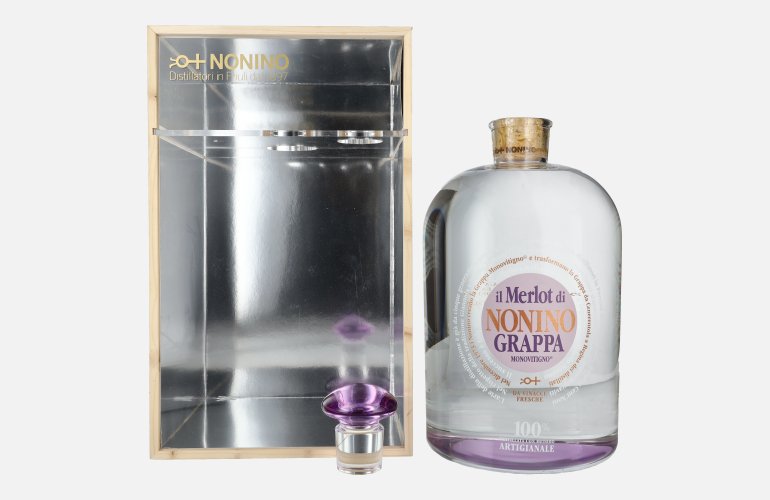 Nonino Grappa Monovitigno il Merlot 41% Vol. 6,3l in Holzkiste mit Dosierpumpe