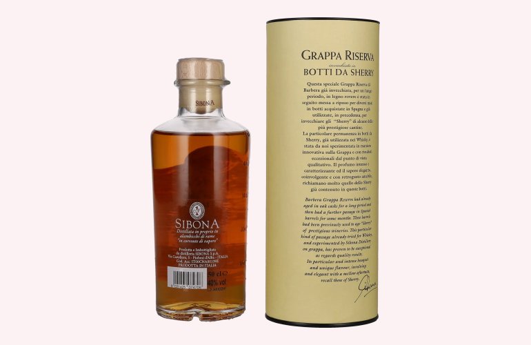 Sibona GRAPPA RISERVA Botti da SHERRY 40% Vol. 0,5l in geschenkverpakking