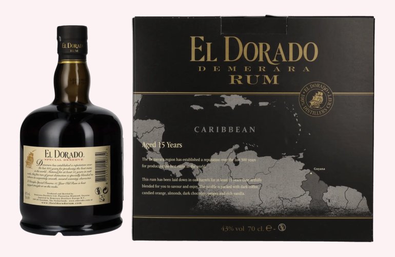 El Dorado 15 Years Old Finest Demerara Rum SPECIAL RESERVE 43% Vol. 0,7l in geschenkverpakking met 2 Bril