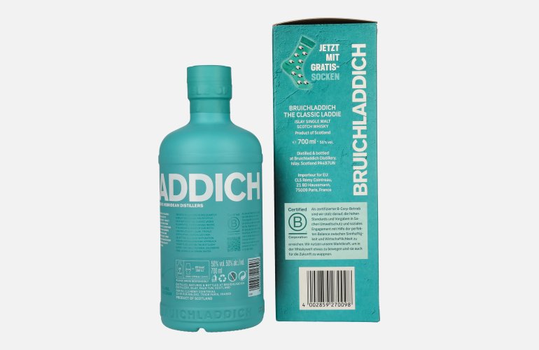 Bruichladdich THE CLASSIC LADDIE Scottish Barley Unpeated Islay Single Malt 50% Vol. 0,7l in geschenkverpakking met Socken