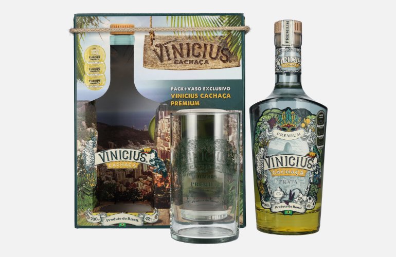 VINICIUS Premium Cachaca Prata 42% Vol. 0,7l in Geschenkbox mit Glas