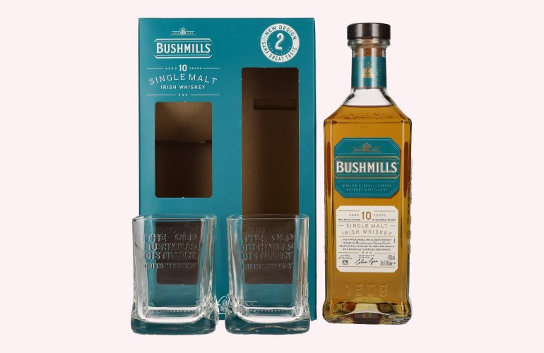 Bushmills 10 Years Old Single Malt Irish Whiskey 40% Vol. 0,7l in Geschenkbox mit 2 Gläsern