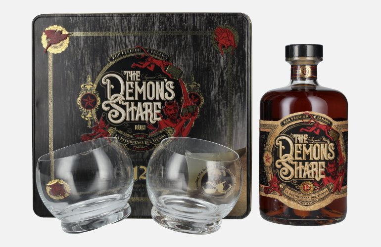 The Demon's Share Superior Blend Rum 12 Years Old 41% Vol. 0,7l in Tinbox with 2 glasses
