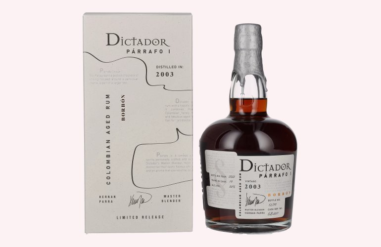 Dictador PÁRRAFO I 19 Years Old BORBÓN Vintage 2003 50% Vol. 0,7l in Giftbox