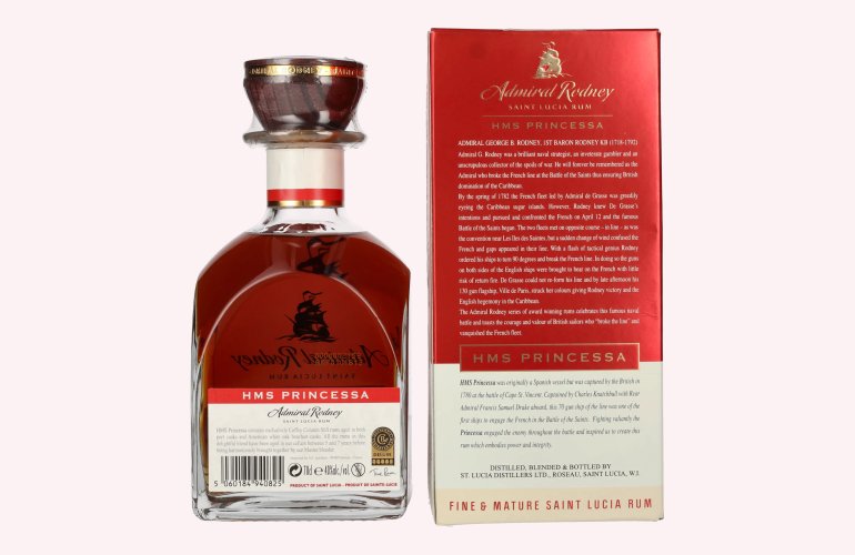 Admiral Rodney HMS PRINCESSA Fine & Mature Saint Lucia Rum 40% Vol. 0,7l in Giftbox