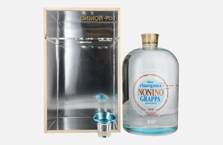Nonino Grappa Monovitigno il Sauvignon di Blanc 41% Vol. 6,3l in Holzkiste met Dosierpumpe