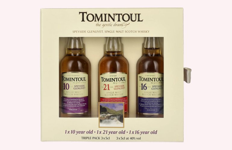 Tomintoul TRIPLE PACK (10 YO, 21 YO, 16 YO) 40% Vol. 3x0,05l in Geschenkbox