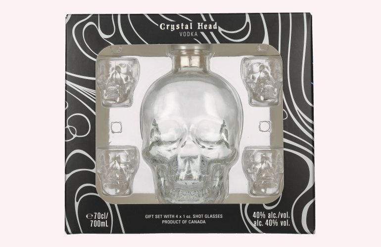 Crystal Head Vodka 40% Vol. 0,7l in Geschenkbox mit 4 Shotgläsern