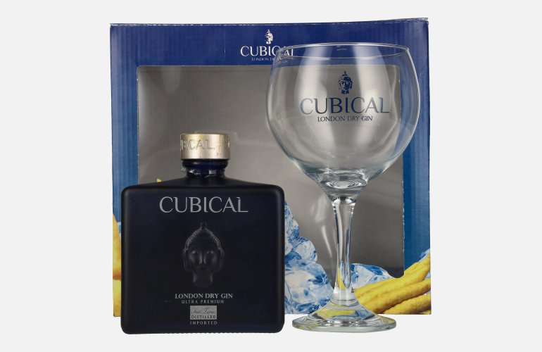 Cubical Ultra Premium London Dry Gin 45% Vol. 0,7l en boîte cadeau avec Verre