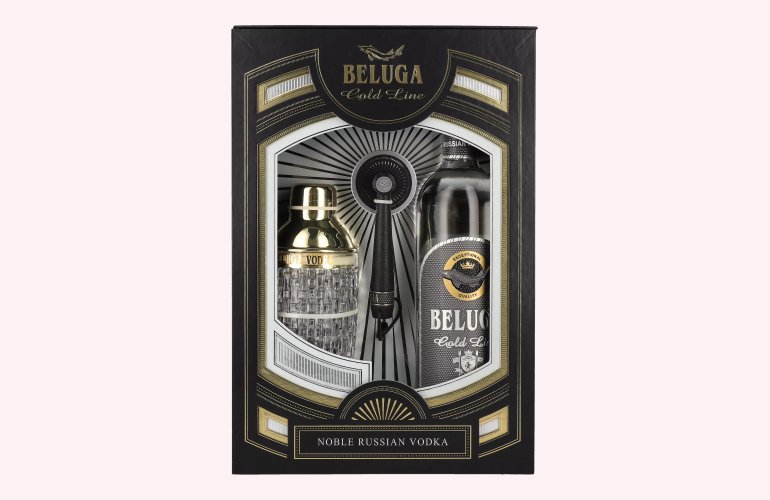 Beluga Gold Line Noble Russian Vodka 40% Vol. 0,7l in Giftbox with Pinsel and Shaker