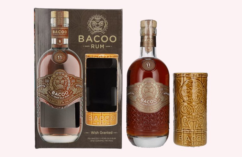 Bacoo 11 Years Old Rum 40% Vol. 0,7l in Geschenkbox mit Tiki Mug
