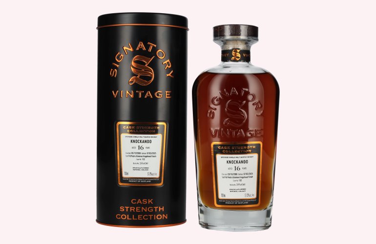 Signatory Vintage KNOCKANDO 16 Years Old 1st Fill PX Hogshead Cask Strength #102 2008 51% Vol. 0,7l in Tinbox