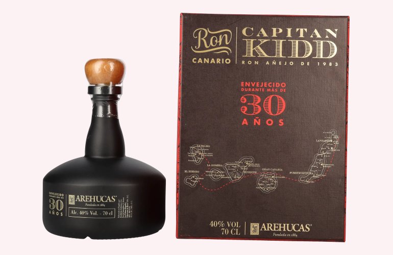 Ron Arehucas CAPITAN KIDD 30 Años Ron Canario 40% Vol. 0,7l en boîte cadeau