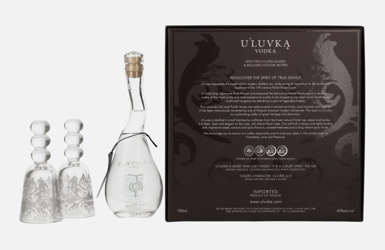 U'Luvka Vodka 40% Vol. 0,1l in geschenkverpakking met 2 Bril