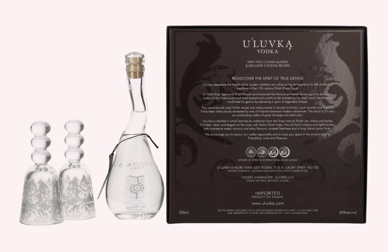 U'Luvka Vodka 40% Vol. 0,1l en boîte cadeau avec 2 Verres