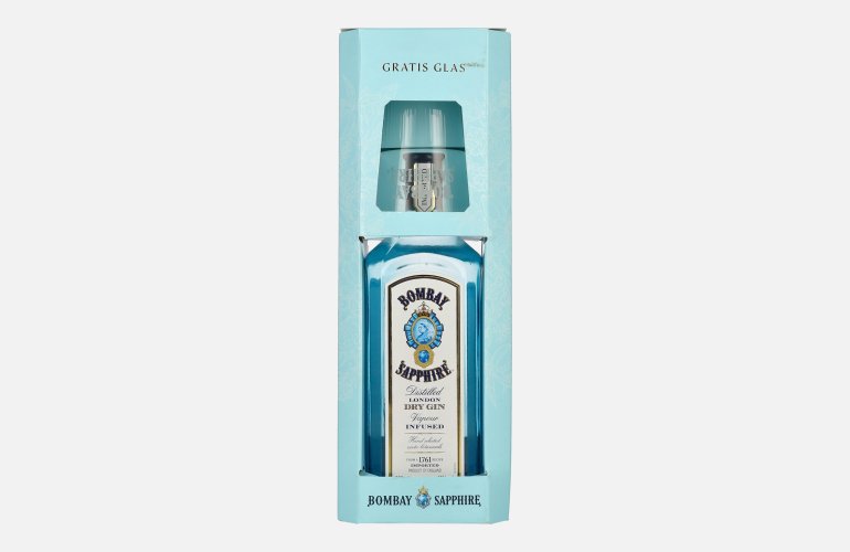 Bombay SAPPHIRE London Dry Gin 40% Vol. 0,7l en boîte cadeau avec Verre