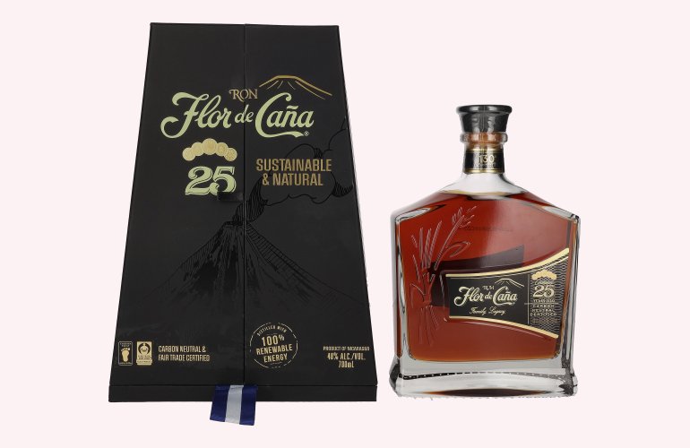 Flor de Caña 25 Years Old Slow Aged Single Estate Rum 40% Vol. 0,7l in Giftbox