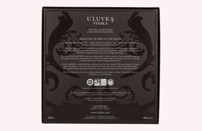 U'Luvka Vodka 40% Vol. 0,1l in Geschenkbox mit 2 Gläsern