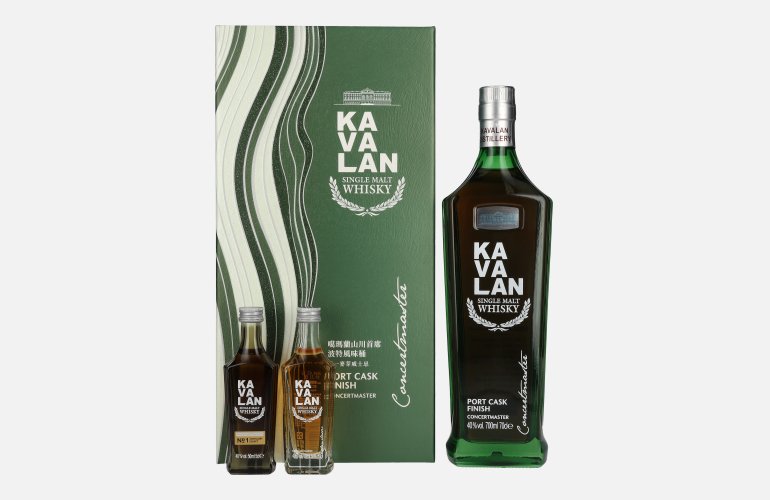 Kavalan CONCERTMASTER Port Cask Finish Single Malt Whisky 40% Vol. 0,7l in geschenkverpakking met 2x0,05l Miniaturen