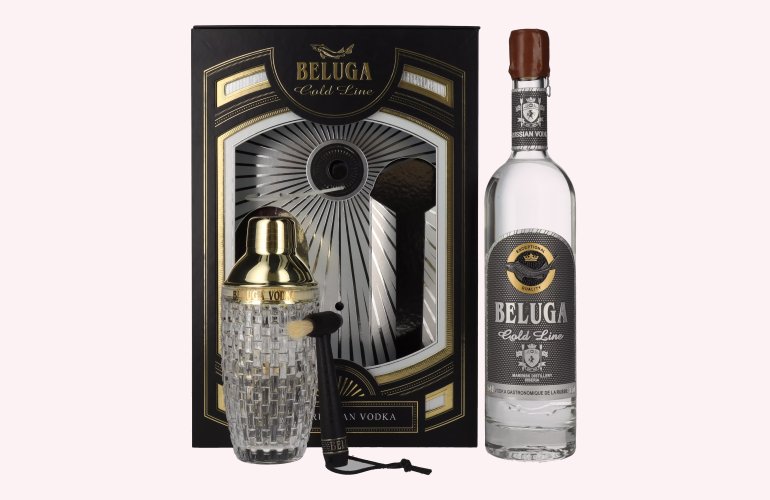 Beluga Gold Line Noble Russian Vodka 40% Vol. 0,7l in Geschenkbox mit Pinsel und Shaker